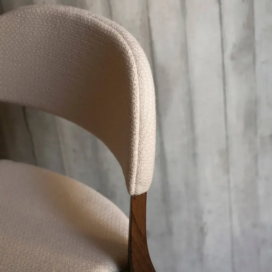 Distinguished Potocco Minima stool with light beige woven textile and satin gold finished solid ash wood frame