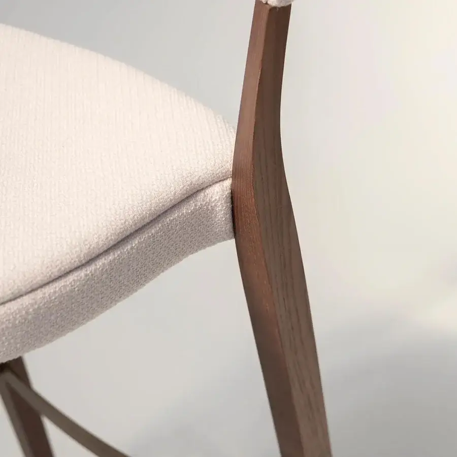Lavish Potocco Minima stool built with light beige textured textile and satin gold finished solid ash wood legs