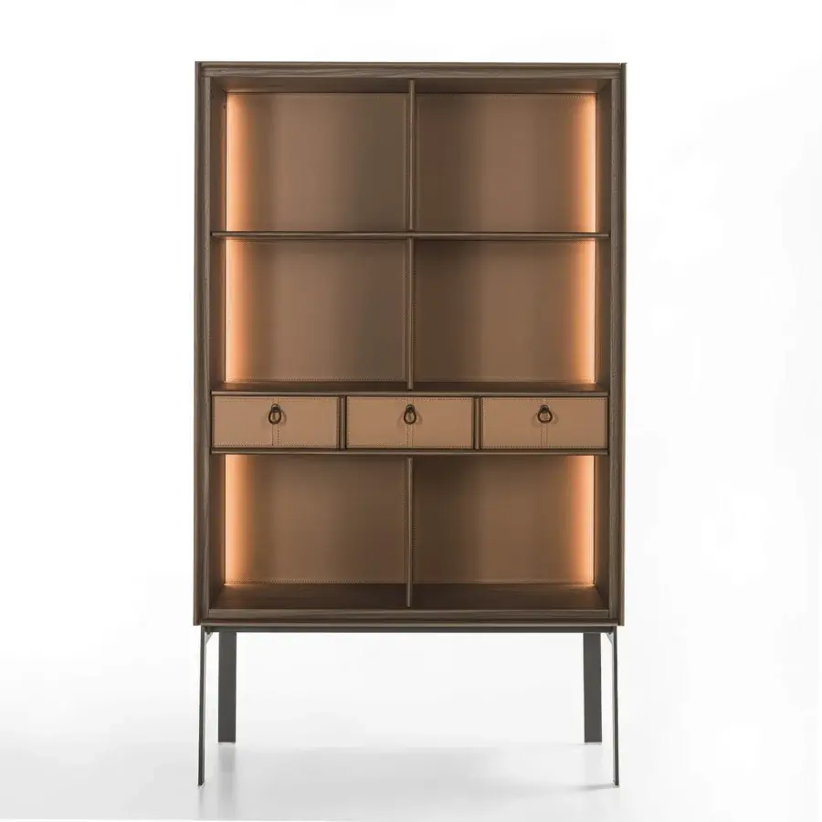 Exceptional Porada Matics 2 cabinet crafted in wood with a warm reddish-brown satin finish and integrated LED lighting