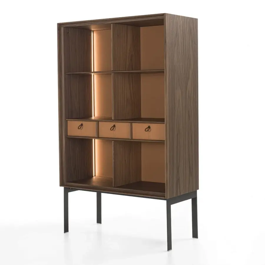 Superior Porada Matics 2 cabinet crafted in wood with a satin finish and Cuoio back panels, accented with loop handles and integrated lighting