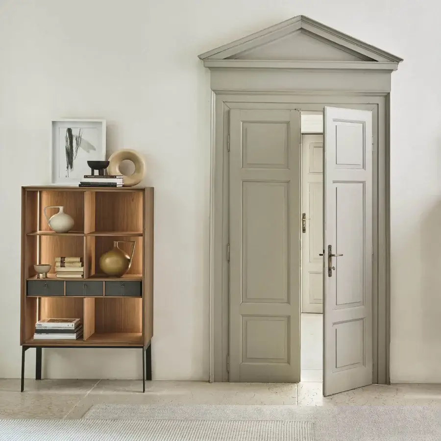 Captivating Porada Matics 2 storage unit crafted in medium-brown wood with darker wood drawer fronts and satin finish