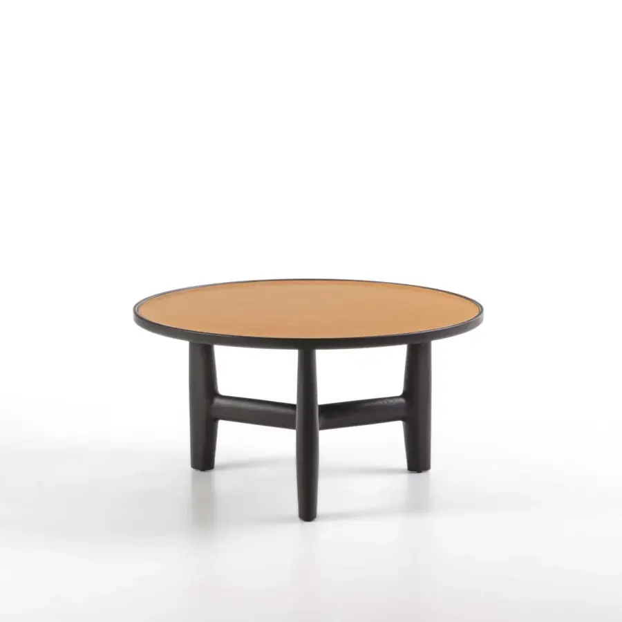 Elegant Porada Tillow coffee table with canaletto walnut base and satin-finish glass tabletop exhibiting skilled joinery