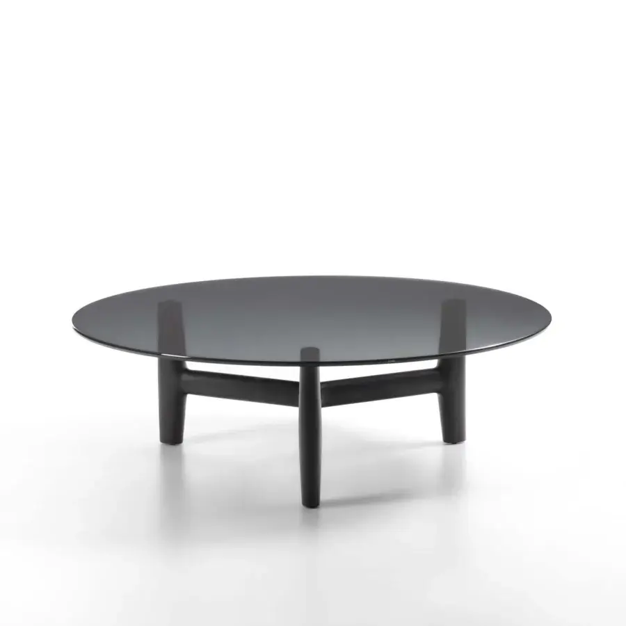 Exceptional Porada Tillow coffee table with smoked glass top and canaletto walnut base in matte finish