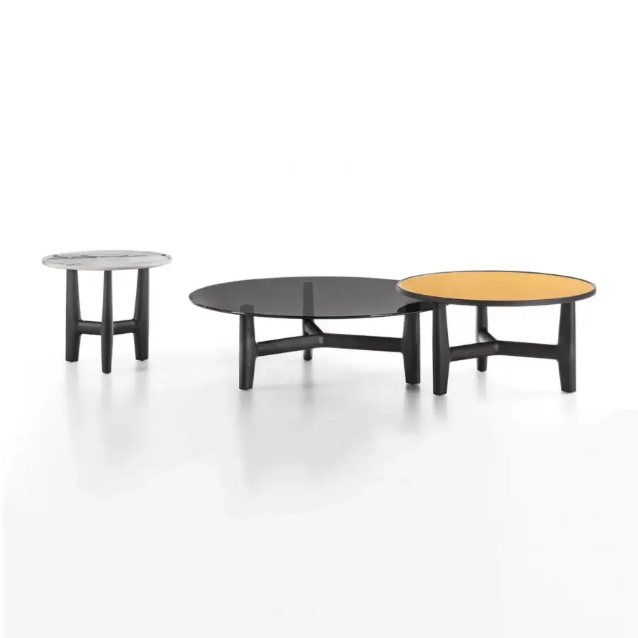 Exceptional Porada Tillow coffee table with a smoked glass top and canaletto walnut base exhibiting a satin finish
