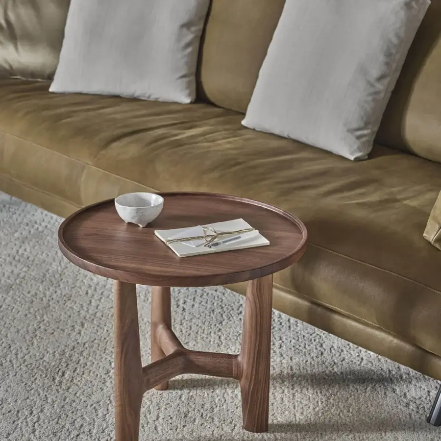 Distinguished Porada Tillow coffee table built with canaletto walnut and smoked glass, showcasing a satin finish