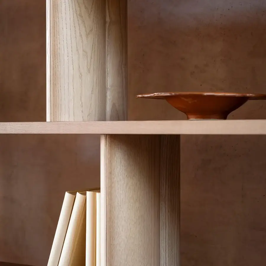 Distinguished Potocco Pages bookshelf crafted in solid ash wood with a matte finish and light beige wood grain variation