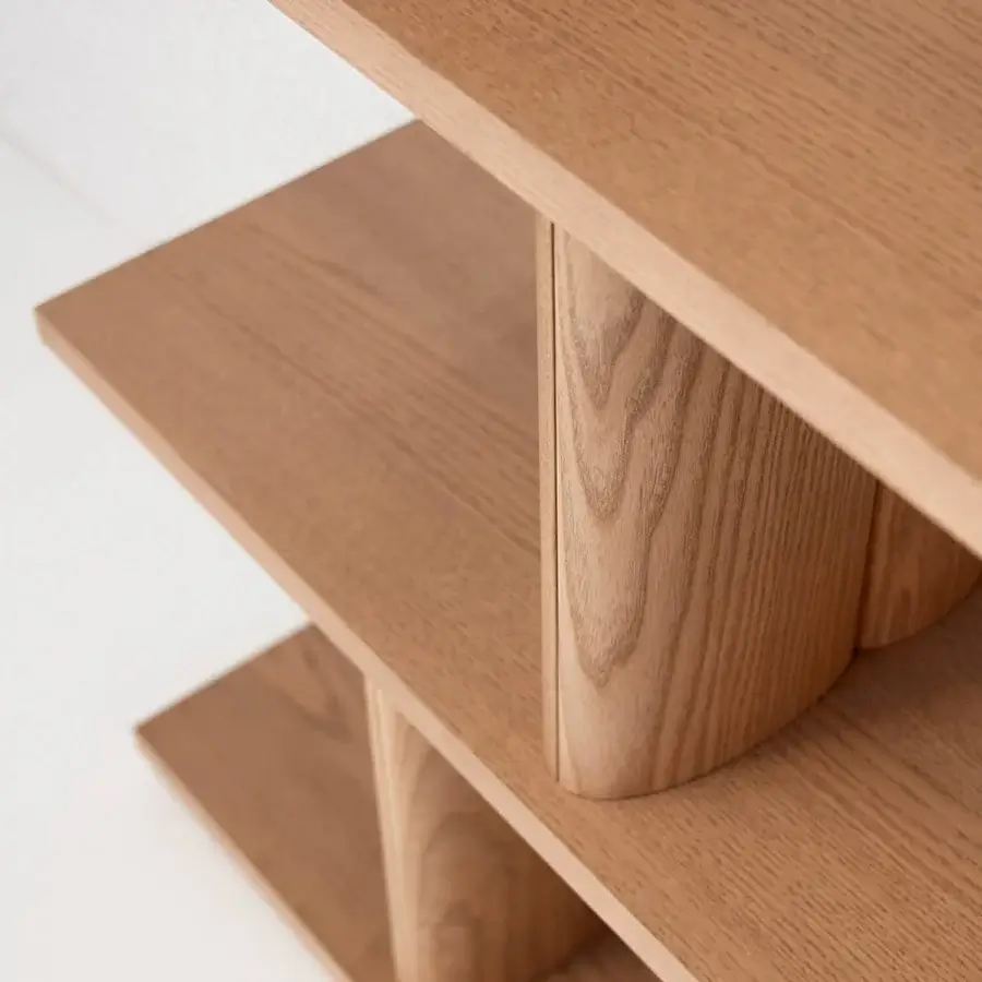 Distinguished Potocco Pages bookshelf in sinuous solid ash wood crafted with a satin sheen and stepped geometric form