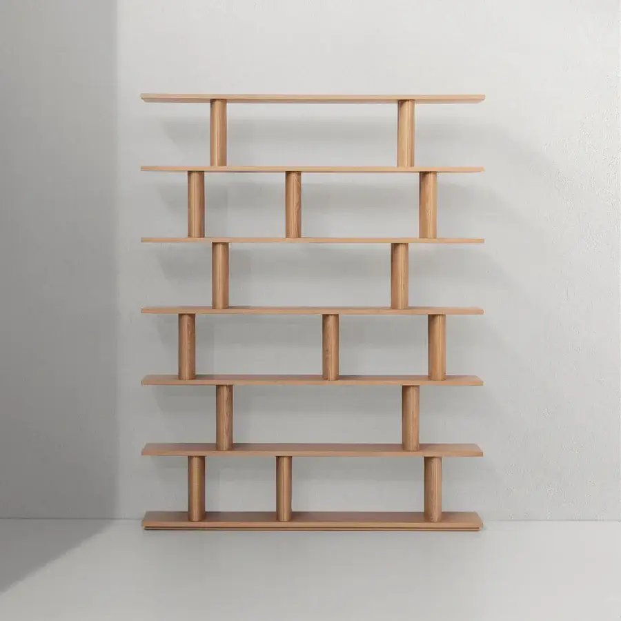 Exceptional Potocco Pages bookshelf in solid ash wood with satin finish and light brown shelves evoking open book pages
