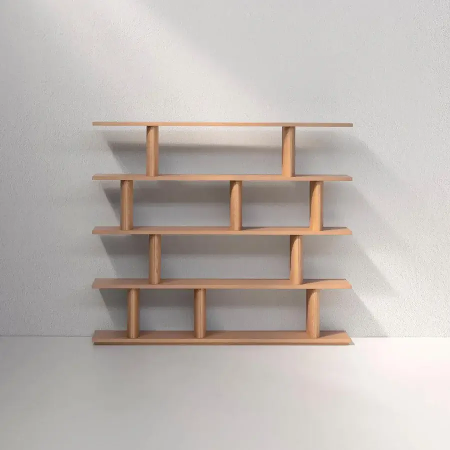 Superior Potocco Pages bookshelf in solid ash wood with satin finish and sinuous asymmetrical uprights