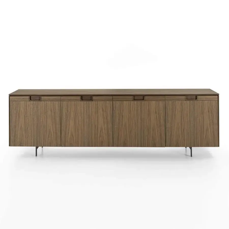 Superior Porada Matics 4 sideboard with warm wood doors, sleek pewter finish, and recessed linear handles