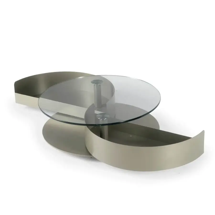 Superior Naos Theta coffee table with clear glass top and warm gray painted metal base crafted in Italy