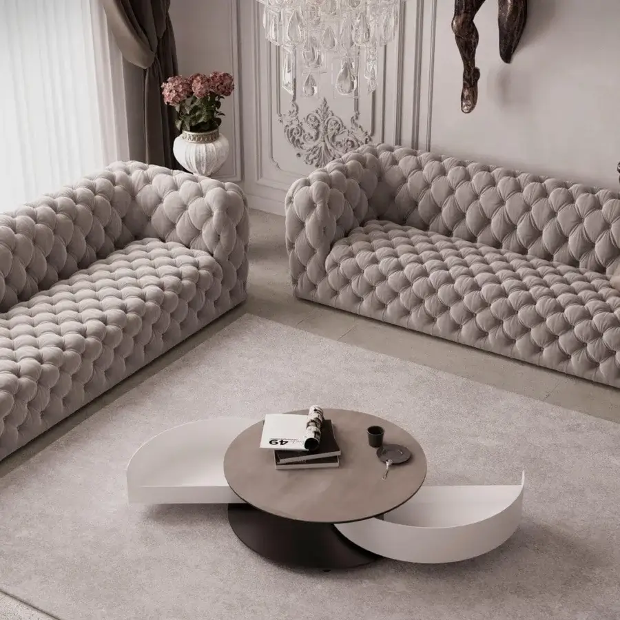 Exceptional Naos Theta coffee table with smooth white ceramic top and subtly asymmetrical painted form