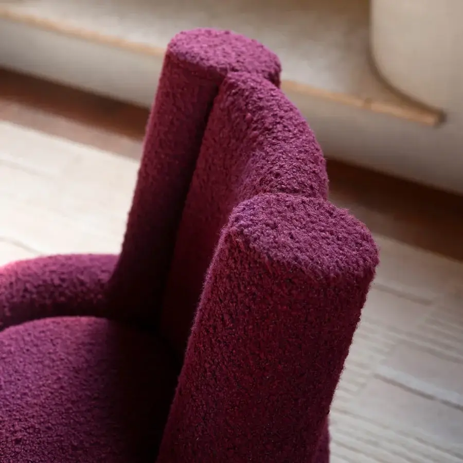Exceptional Potocco Softy lounge chair with burgundy textured stretch fabric upholstery and sinuous form