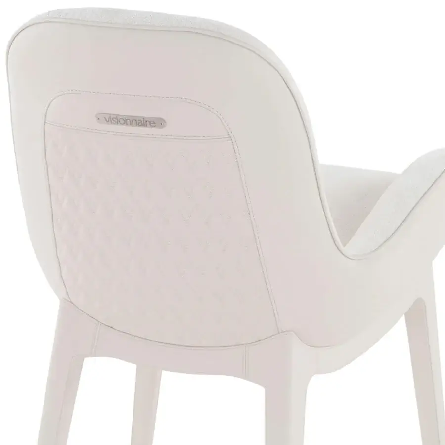 Distinctive Visionnaire Opus armchair with quilted off-white synthetic material and stainless steel base