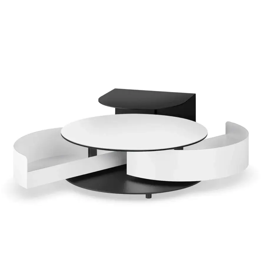 Distinguished Naos Theta Shelf Coffee Table with round ceramic tabletop and refined painted white finish