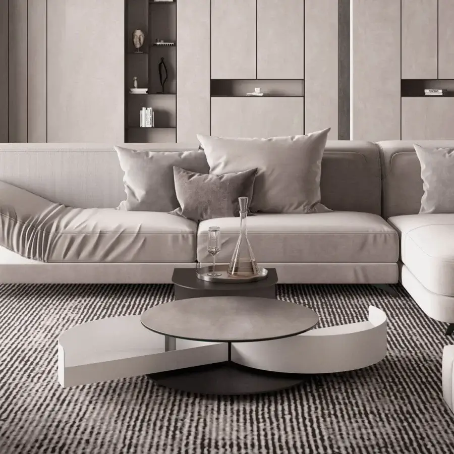 Distinguished Naos Theta Shelf coffee table with light grey ceramic top and painted base crafted in Italy