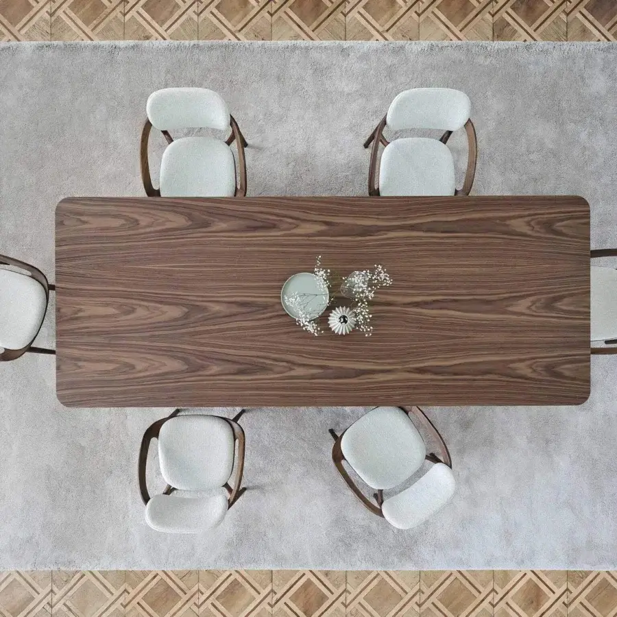 Elegant Porada Sansiro table crafted with a canaletto walnut frame and beautifully grained wood with a satin finish