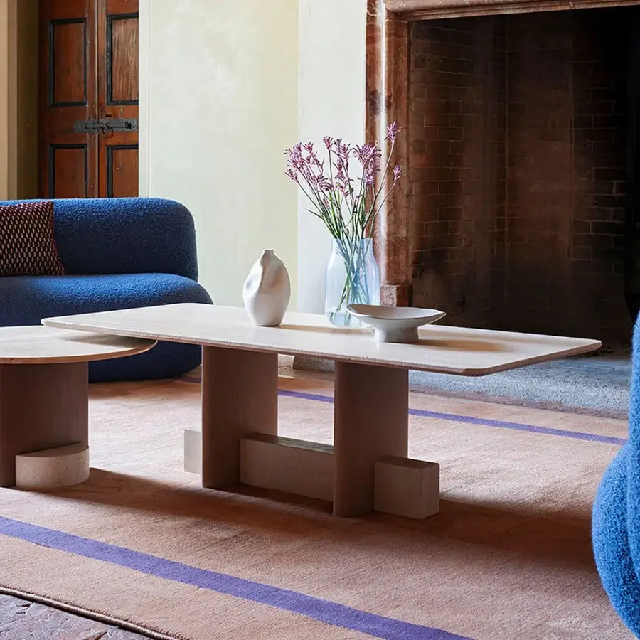 Distinctive Potocco Syn coffee table crafted in Italy with warm beige-toned wood and a smooth satin finish