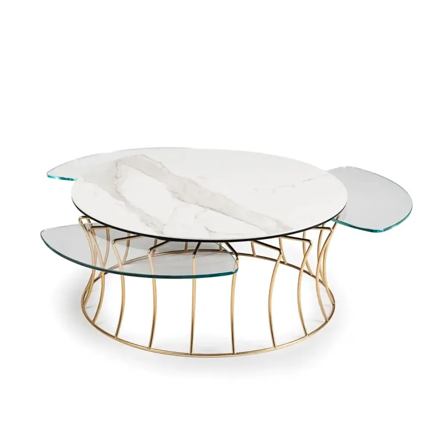 Superior Naos Les Jeux Sont Faits coffee table with ceramic, glass and gold-toned painted steel base crafted for extending functionality