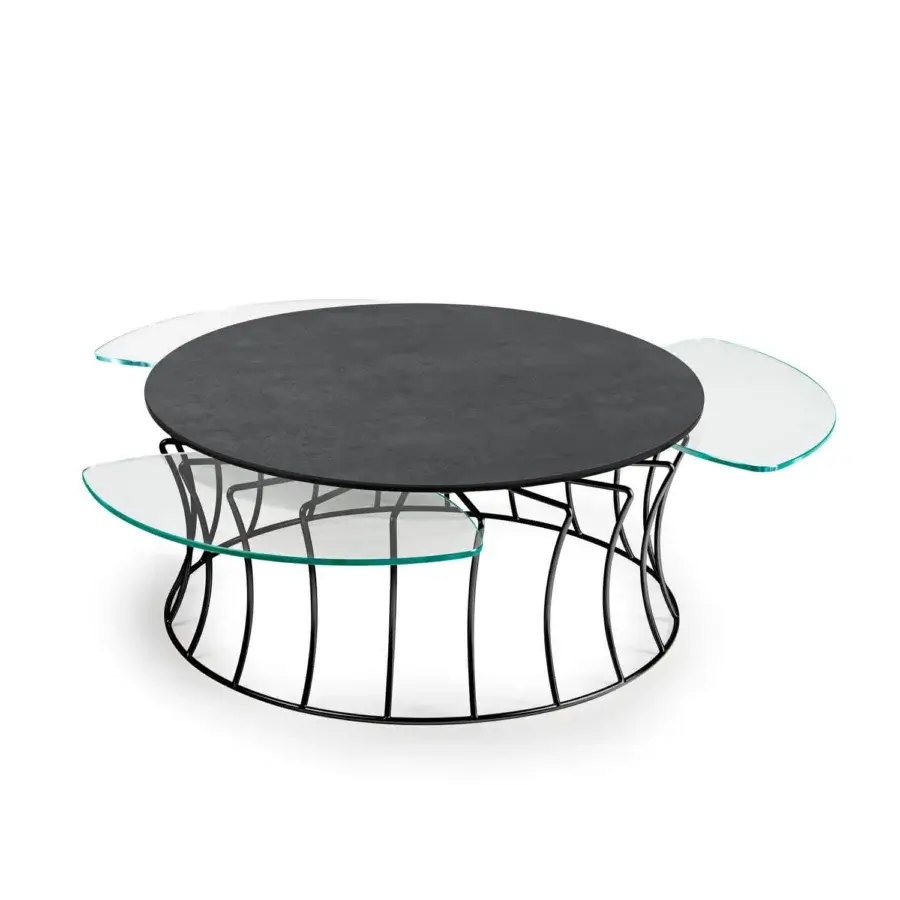 Distinguished Naos Les Jeux Sont Faits coffee table with extendable ceramic and glass tops in a matte black painted steel base