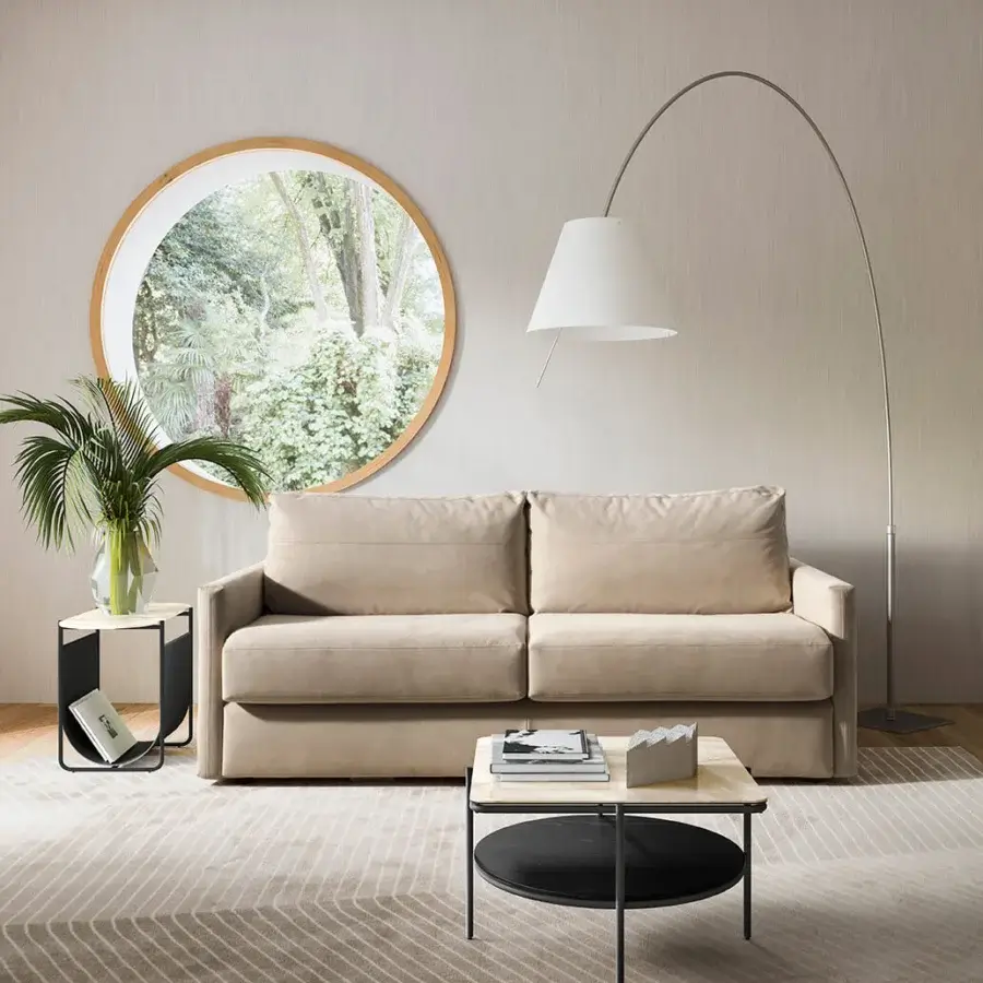 Exceptional Luceplan Lady Costanza floor lamp built with ultra-light aluminum and a silkscreened polycarbonate lampshade with satin finish
