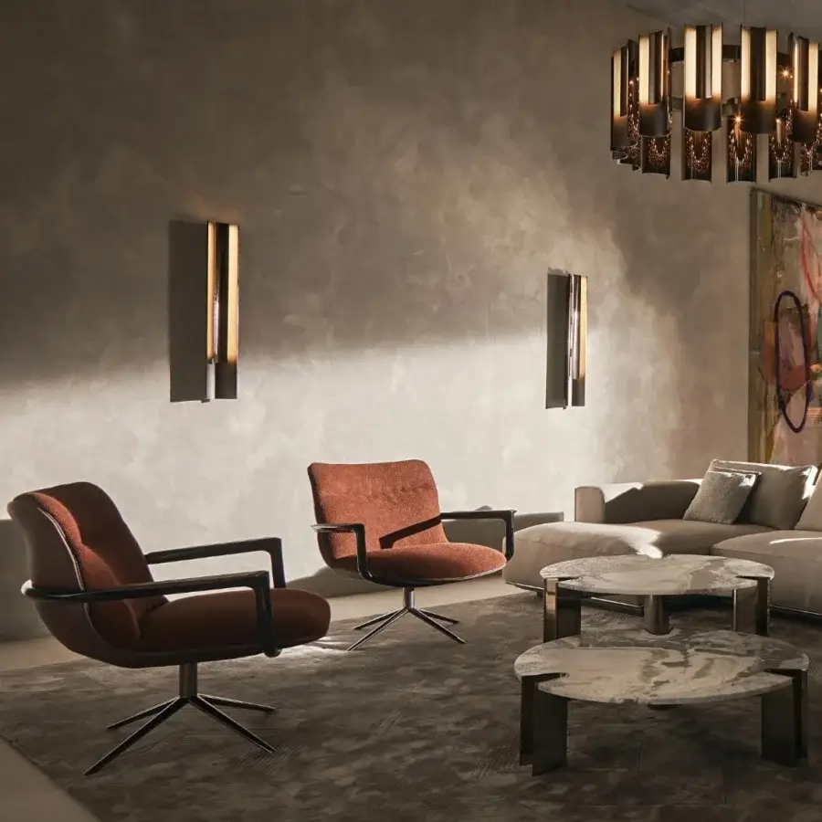 Elegant Visionnaire Polaris wall lamp with curved aluminum body and dark bronze striated satin finish