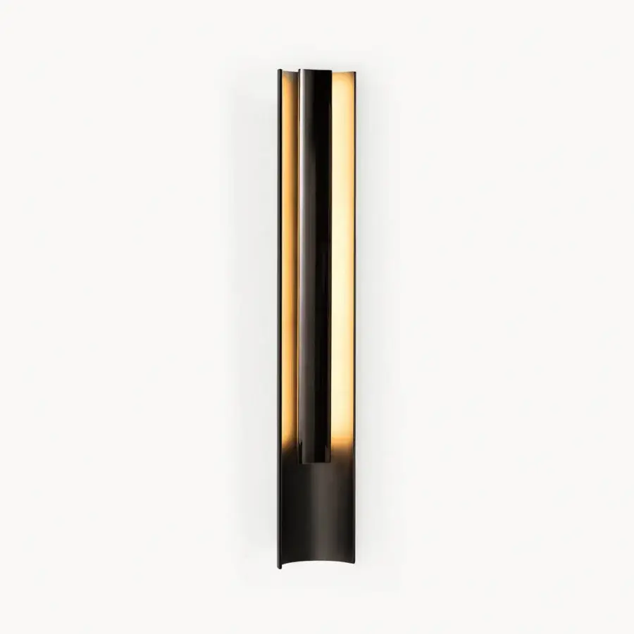 Distinguished Visionnaire Polaris wall lamp with curved aluminum body and striated satin dark muted gray finish