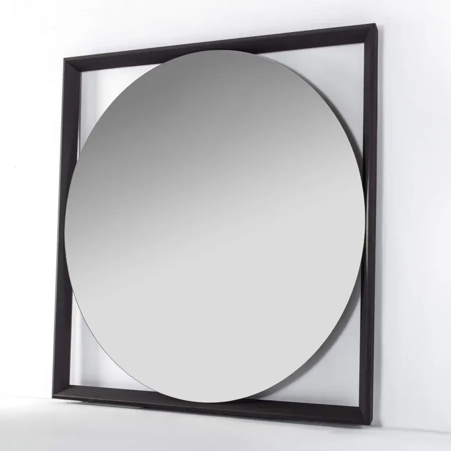 Distinguished Porada Odino mirror with a bold geometric design in blackened ash wood and satin finish