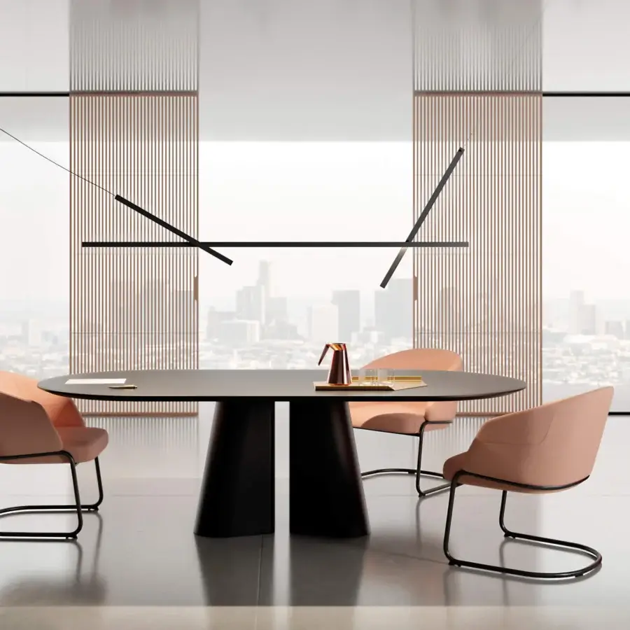 Exceptional Luceplan Across suspension lamp with interconnected linear axes in black aluminum and a sleek polycarbonate diffuser