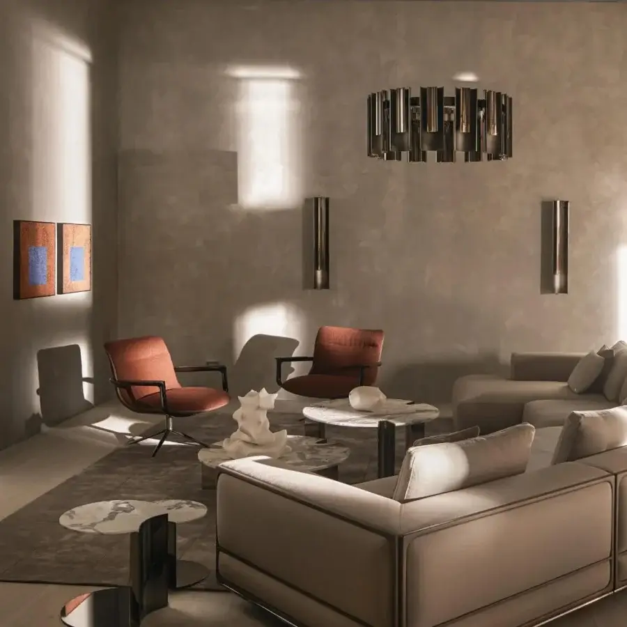 Exclusive Visionnaire Polaris chandelier built in curved aluminum with a bronzed finish and satin sheen