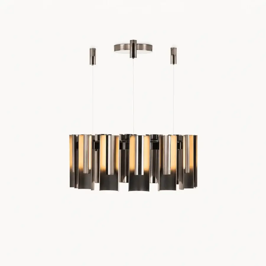 Superior Visionnaire Polaris chandelier built in curved aluminum with a dark gray metallic and satin finish