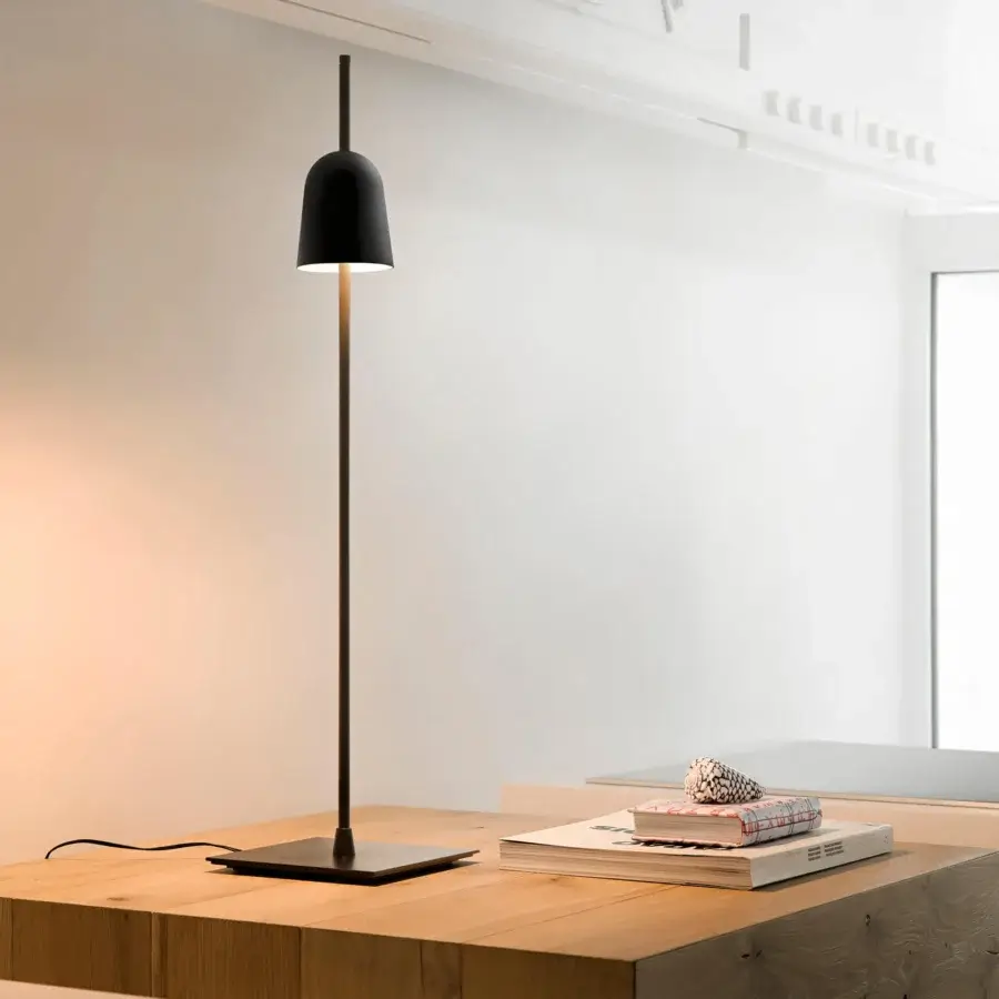 Superior Luceplan Ascent table lamp with lathed anodized aluminum and black technopolymer in a matte black finish