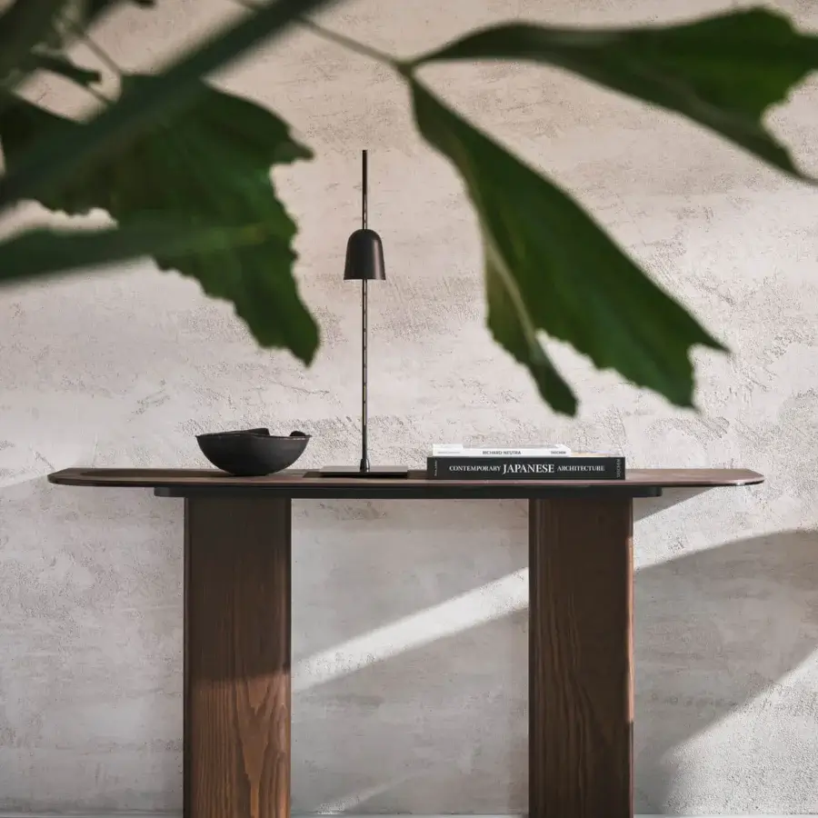 Innovative Luceplan Ascent table lamp crafted in lathed anodized aluminum and black technopolymer with a smooth matte finish