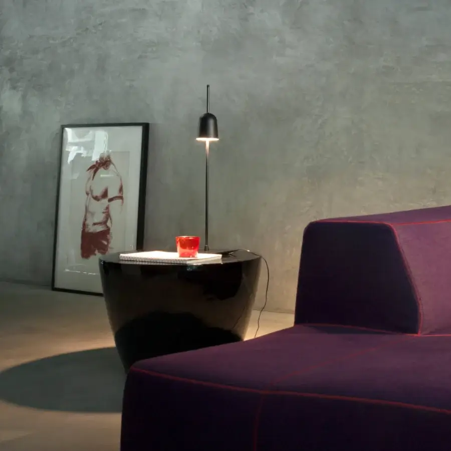 Distinguished Luceplan Ascent table lamp crafted in lathed anodized aluminum and black technopolymer with a glossy finish