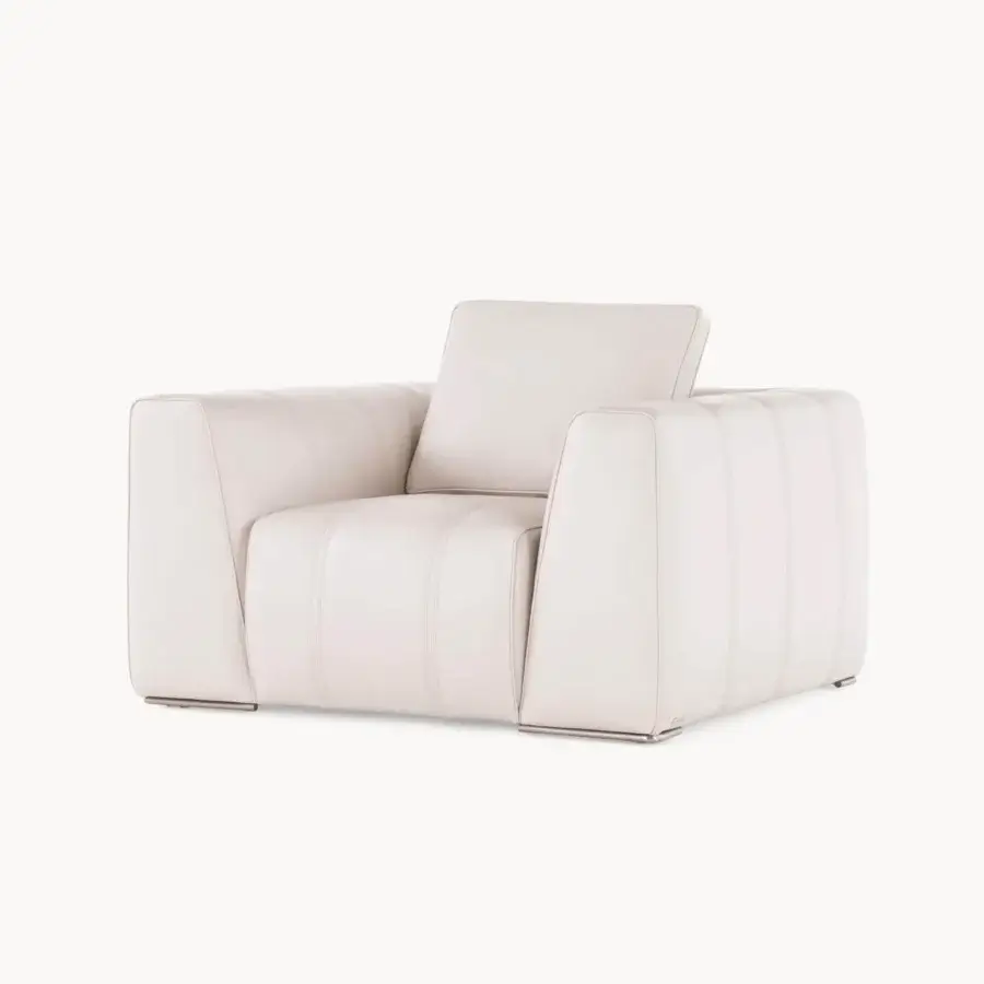 Distinguished Visionnaire Loving F lounge chair with resilient polyurethane, contouring Memory Foam and smooth matte beige leather upholstery