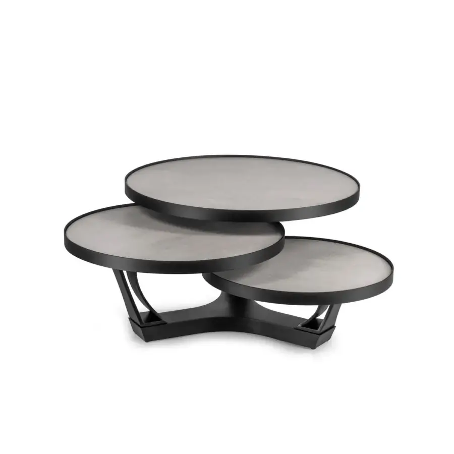 Superior Naos Extremis coffee table with rotating dark gray ceramic tops and sleek painted steel base