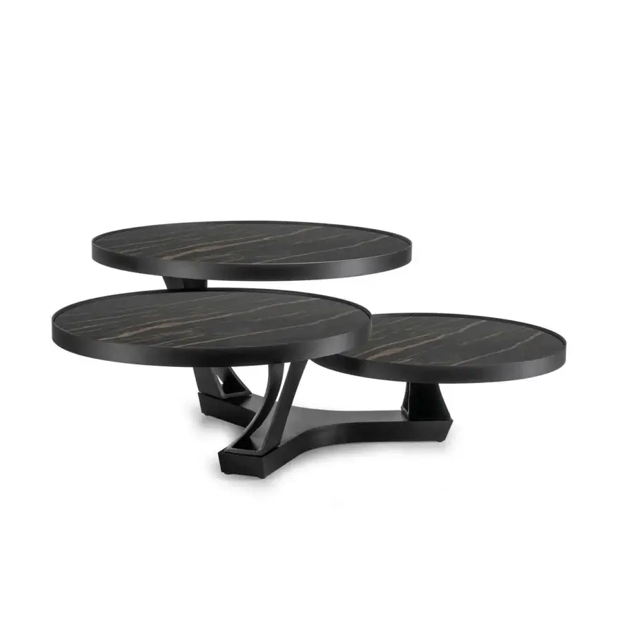 Distinguished Naos Extremis coffee table crafted with rotating matte ceramic tops and dark charcoal painted steel base