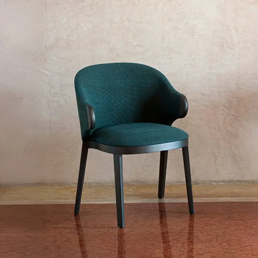 Sophisticated Potocco Trousse Hug chair with deep teal textured textile and dark-toned wood frame