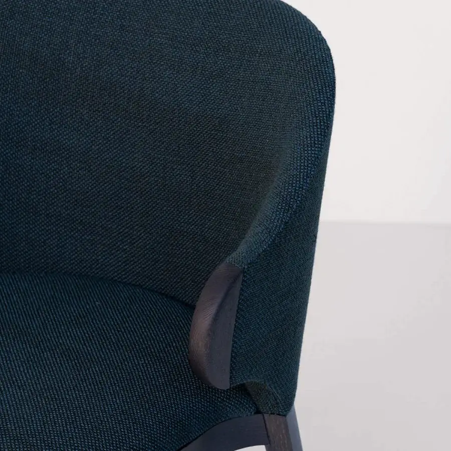Exceptional Potocco Trousse Hug chair in textured blue and green textile with dark satin-finished wood framing