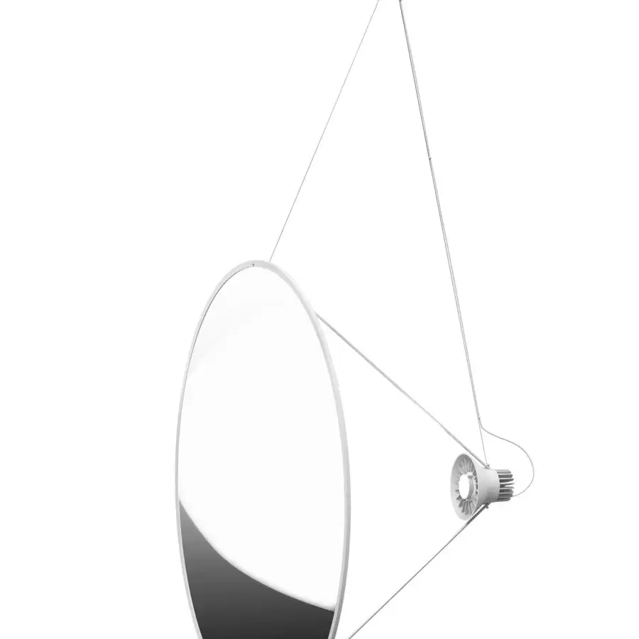 Distinguished Luceplan Amisol suspension lamp with a floating disc of refined polycarbonate and light grey aluminum finish