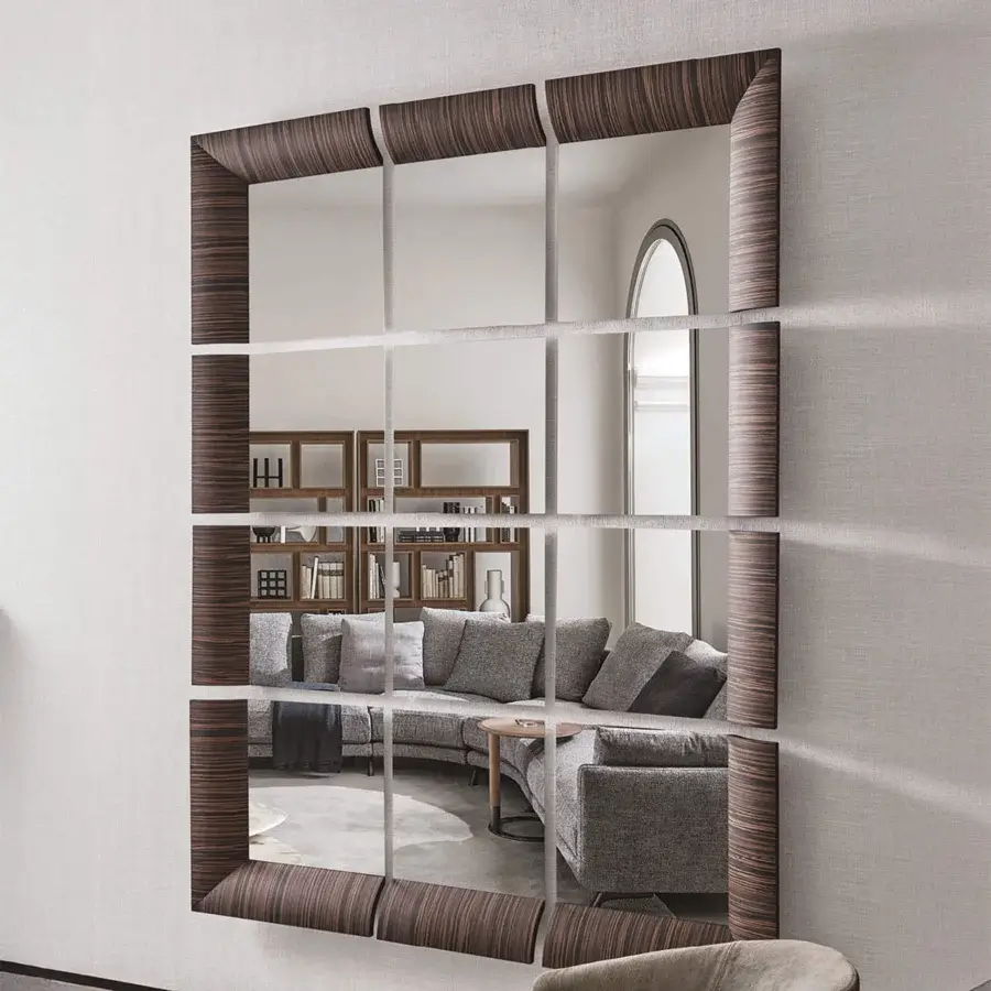 Exceptional Porada Triple Mirror wall accent crafted in Canaletta walnut with a rounded dark brown finish