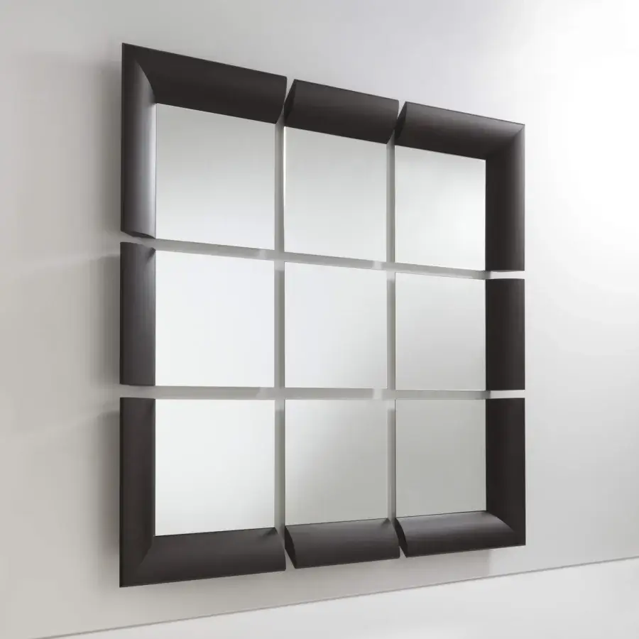 Distinguished Porada Triple Mirror wall accent built in Canaletta walnut with a rounded, matte finish