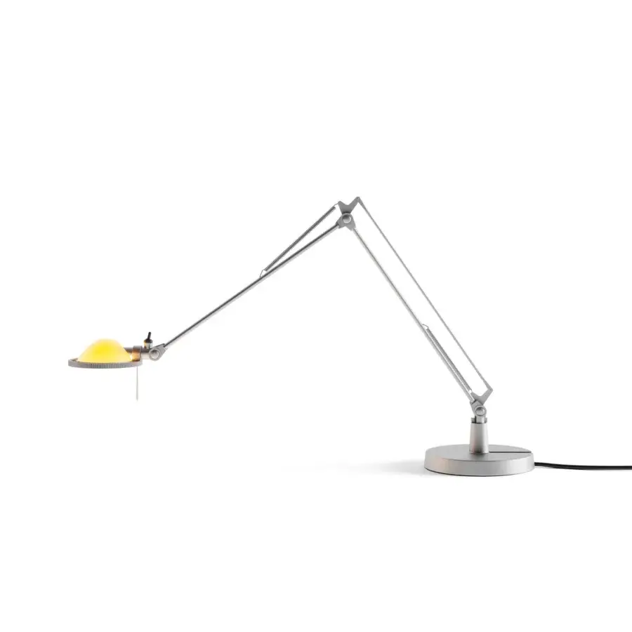 Elegant Luceplan Berenice lamp with articulated arms and parabolic reflector in durable die-cast aluminum featuring a satin finish