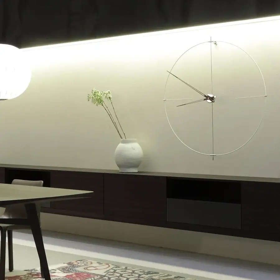 Superior Nomon Bilbao wall clock with a fiberglass ring and warm walnut hands in matte white finish
