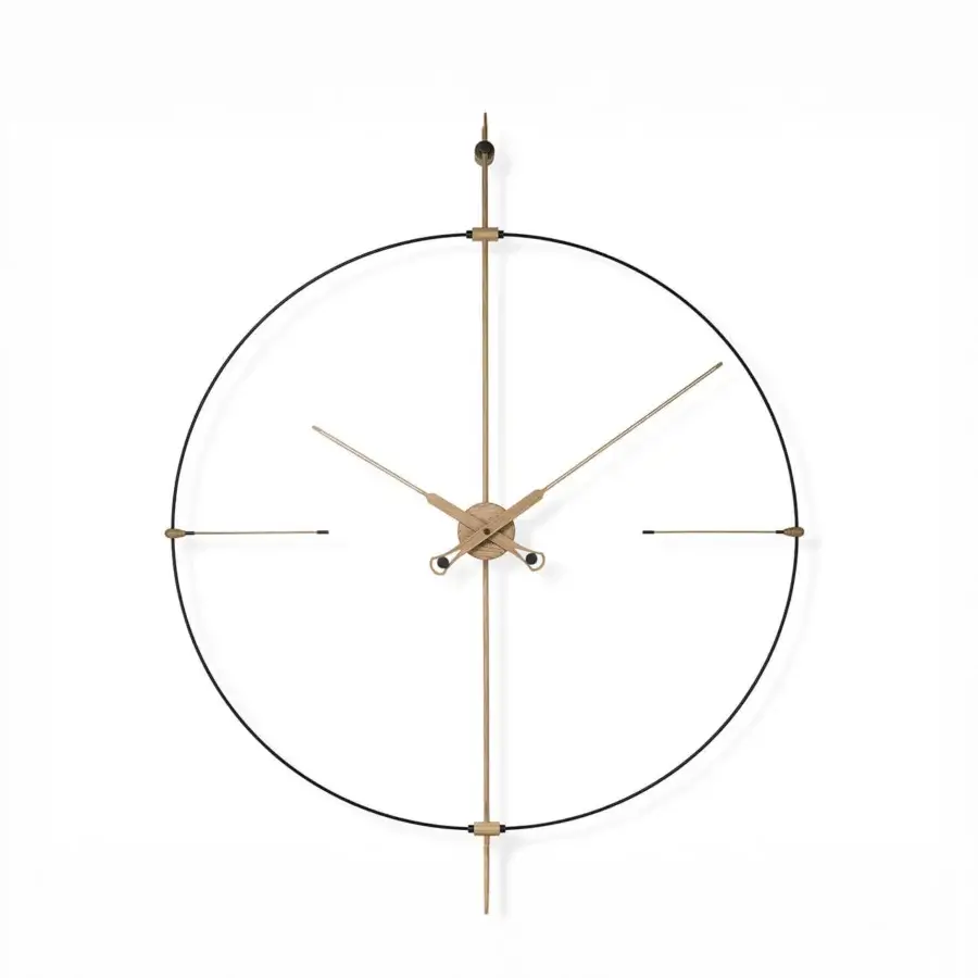 Exceptional Nomon Bilbao Premium wall clock with light oak fibers and a lustrous gold-toned brass fiberglass ring