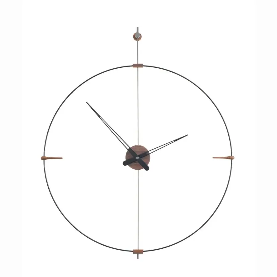 Elegant Nomon Mini Bilbao wall clock with sleek metal and warm wooden central disc in dark gray matte finish