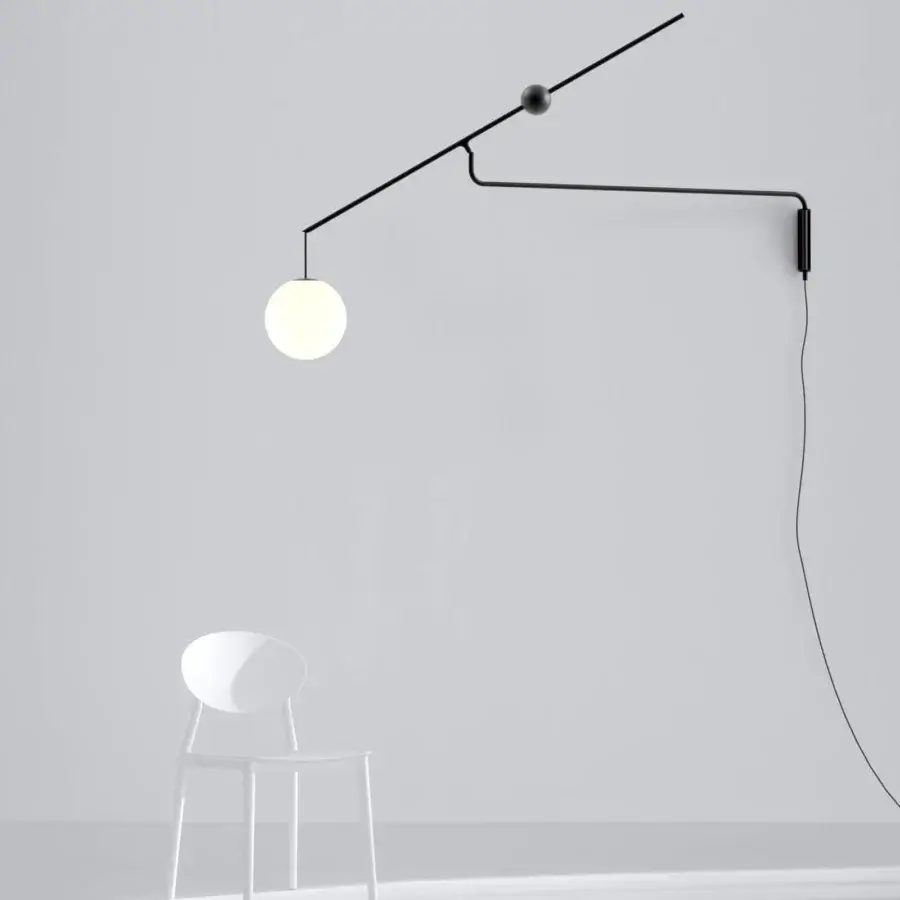 Distinguished Luceplan Malamata wall lamp with articulated arms and a blown-glass diffuser in black matte finish