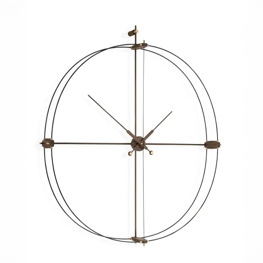 Elegant Nomon Delmori Premium wall clock with double fiberglass and sophisticated brass finish in dark muted brown tones