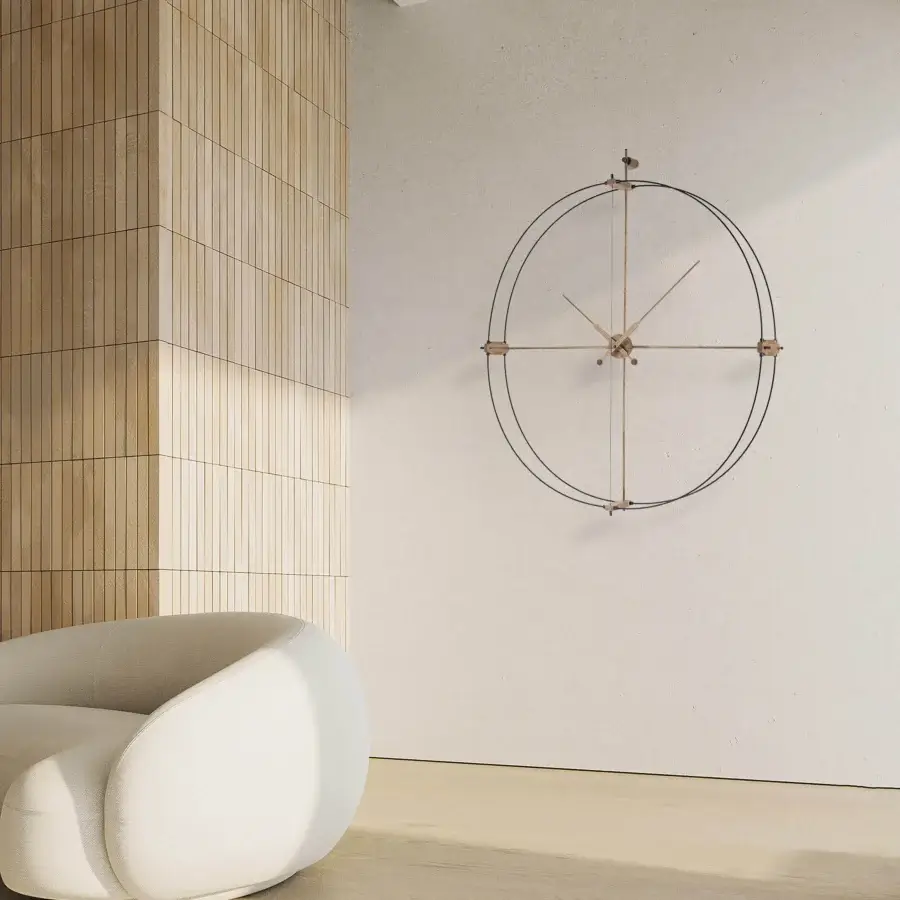 Exclusive Nomon Delmori Premium wall clock with double fiberglass and luxurious brass finish in oak fibers