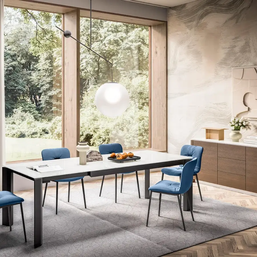 Exceptional Luceplan Malamata suspension lamp in translucent white blown-glass and sleek steel with adjustable design